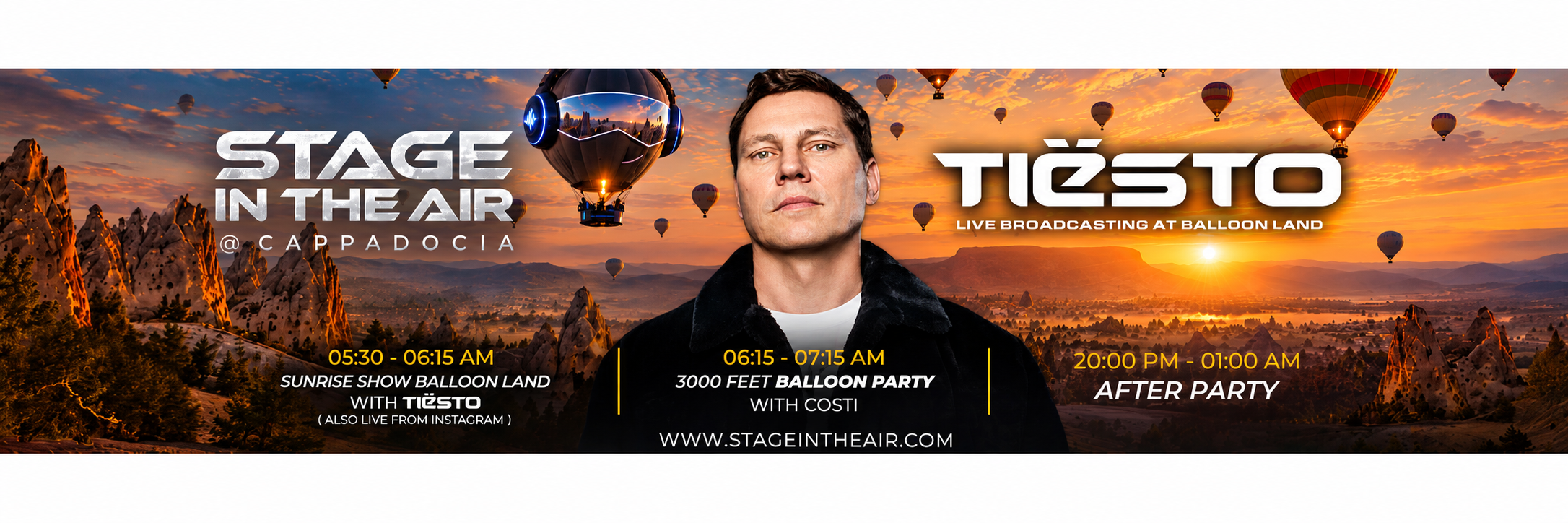Stage in the Air · Tiësto sunrise set · Costi balloon party · After Party 20:00–01:00